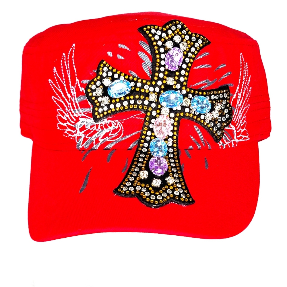 ``H25525 NWT Professional Style Red Bling Cadet Hat
